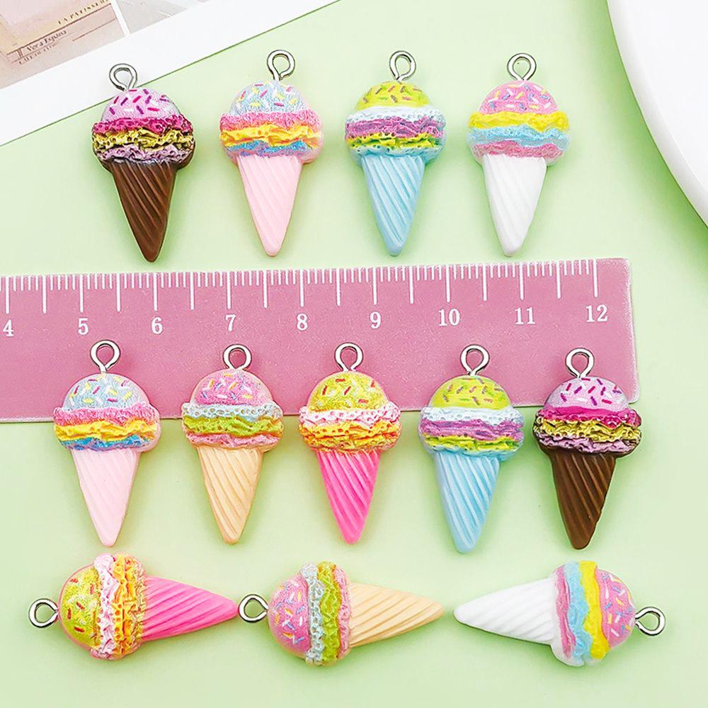 12 Mixed Color Resin Ice Cream Pendant Charms for DIY Jewelry