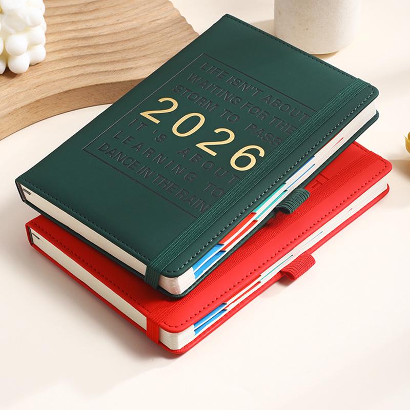 2026 Planerare A5 Agenda PU-läderfodral Anteckningsbok Månatlig Veckovis Daglig Tidtabell Affärsorganisatör Anteckningsböcker Kontorsmaterial