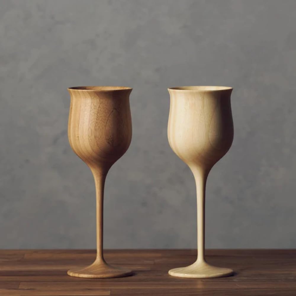 RIVERET Wine Vessels, 200ml, Pair, Bamboo, Dishwasher Safe, White/Brown, RV-113WB