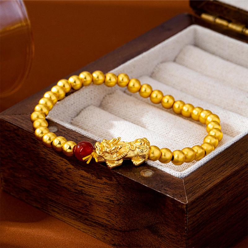 Gold Sand Bracelet, Palace Style, Ancient Method Beaded Pixiu Bracelet for Women, Retro, Long-lasting Colorfast Jewelry