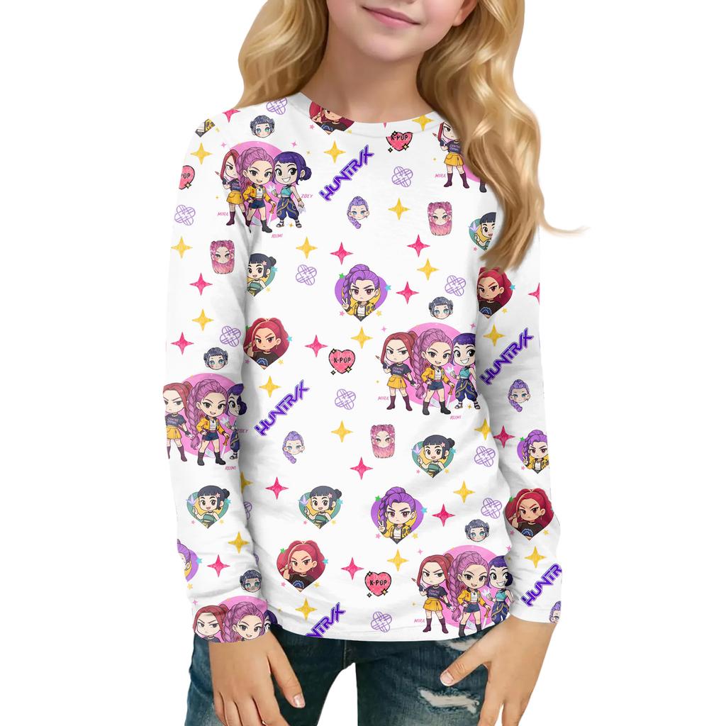 Children's Witch  Printed Long Sleeved Round Neck Top With Floral Print For Daily Casual T-shirt