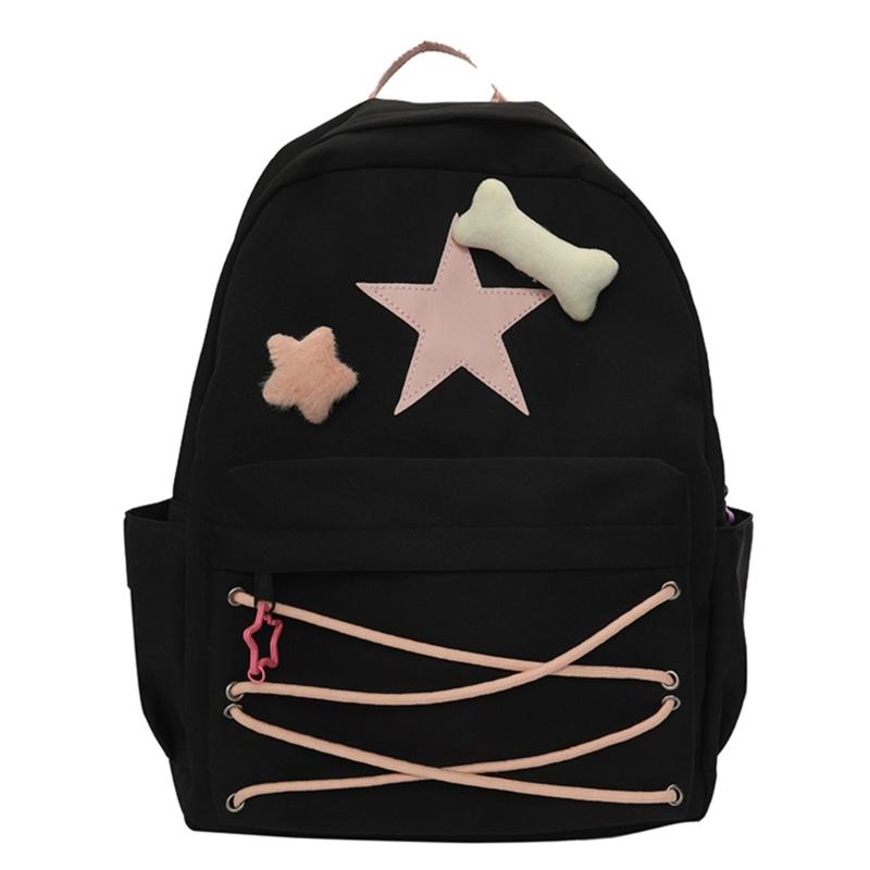 

Girls Star Pattern Backpack Student Teens Lightweight School Bookbag Women Casual Large Capacity Travel Rucksack Daypack чёрный