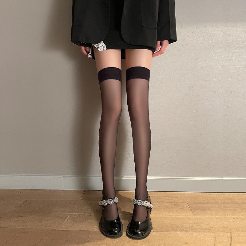 Damen Over-the-Knee Schwarze Strümpfe mit Trägern - Weiße Einteiler Strumpfhose