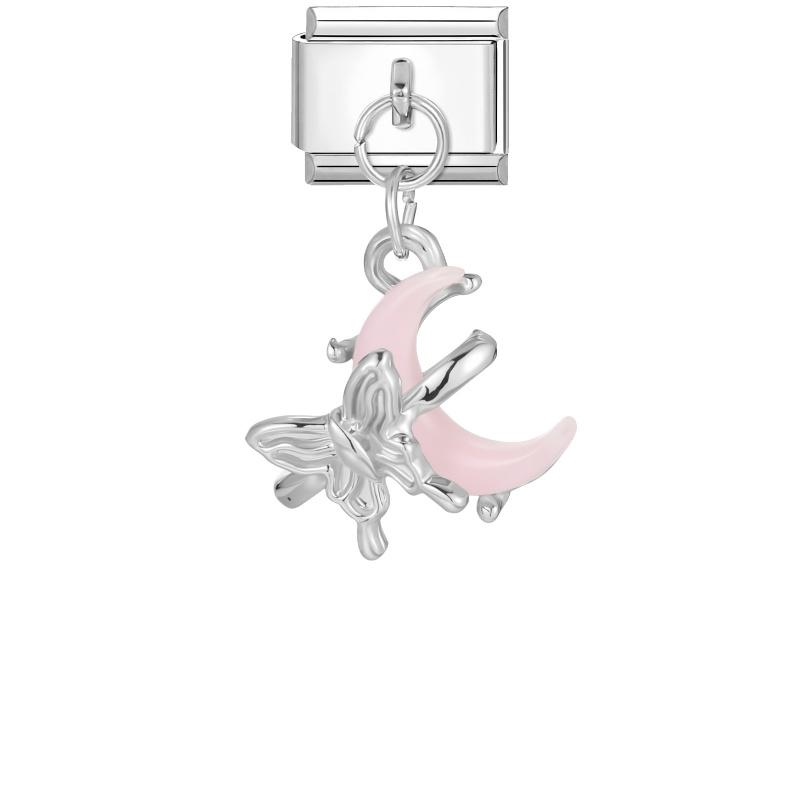 Pink Butterfly Romantic Flowers Heart Star Moon Pendant Italian Charm Links Fit 9mm Bracelet Stainless Steel DIY Making Jewelry