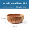 Acacia Wood Salad Bowl, Wooden Creative Rice Bowl, Environmentally Friendly Round Wooden Bowl