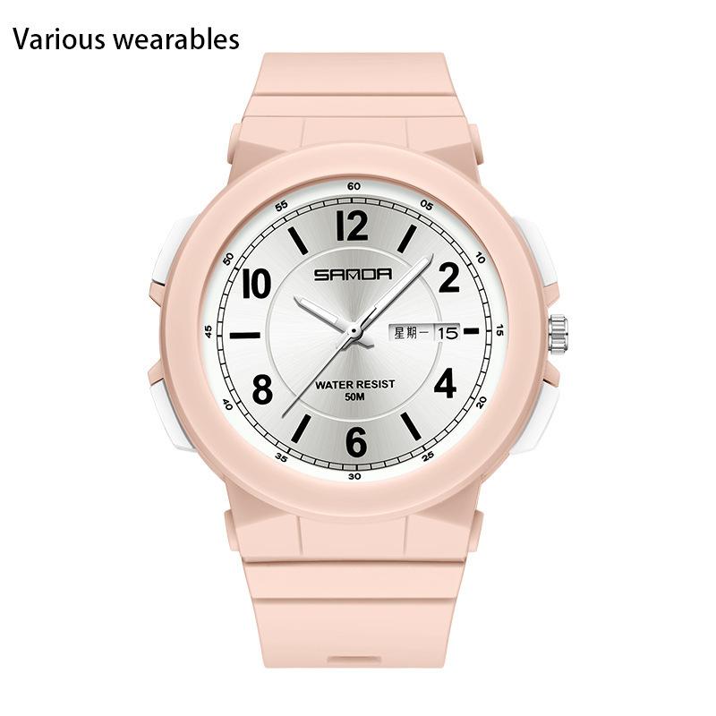 New Style Electronic Form Movement Double Calendar Fashion Trend Personality Male and Female High School Watch