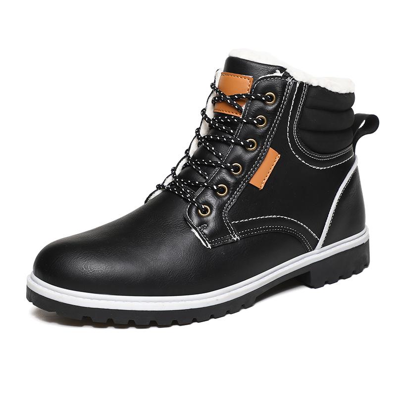 Holfredterse Outdoors Snow Boots Men Leather Winter Waterproof Ankle Rubber Boots High Top Plus Size 39-46 Black/Brown/Grey S008