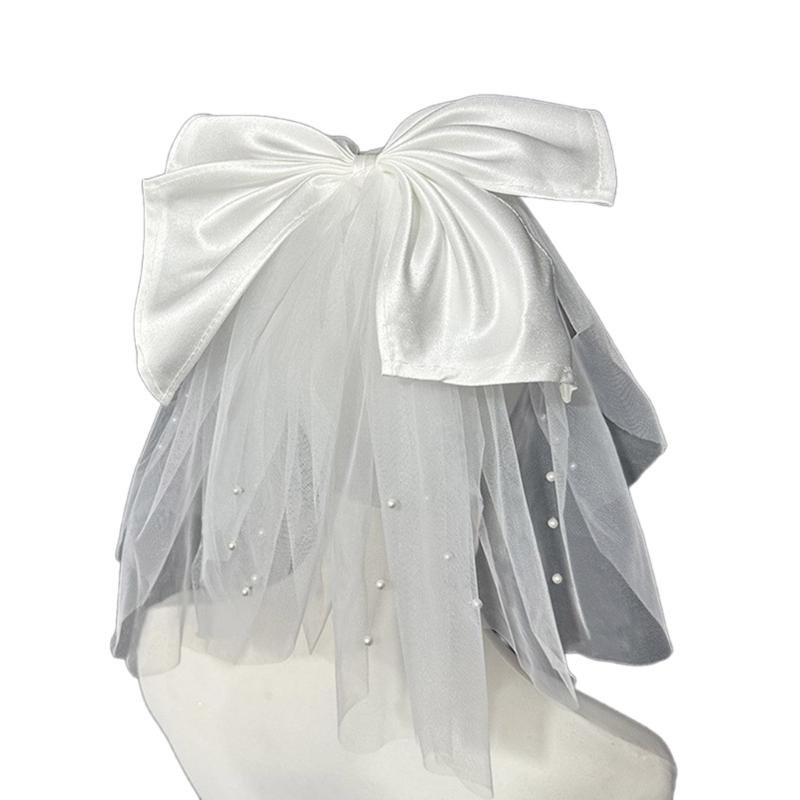 Delicate Wedding Bridal Lace Veil with Pearl/ Bowknot Girls Bride Veil Long Tulle Wedding Tiaras for Marriage Women