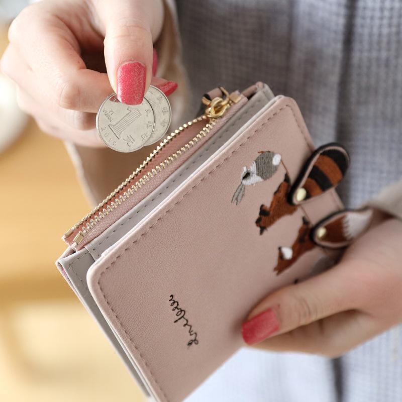Korean Style Embroidered Zipper Wallet: Cute, Compact Women's Multi-Card Coin Purse