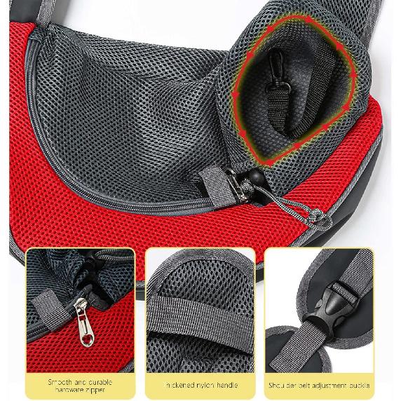 Small Pet Dog Cat Sling Carrier - Breathable Mesh Travelling Pet Hands-Free Sling Bag Adjustabled Padded Strap Front Pouch Single Shoulder Bag for