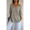 Women's European & American V-Neck Knit Sweaters, Slim Fit, Solid Color, 3/4 Sleeves, Casual Style