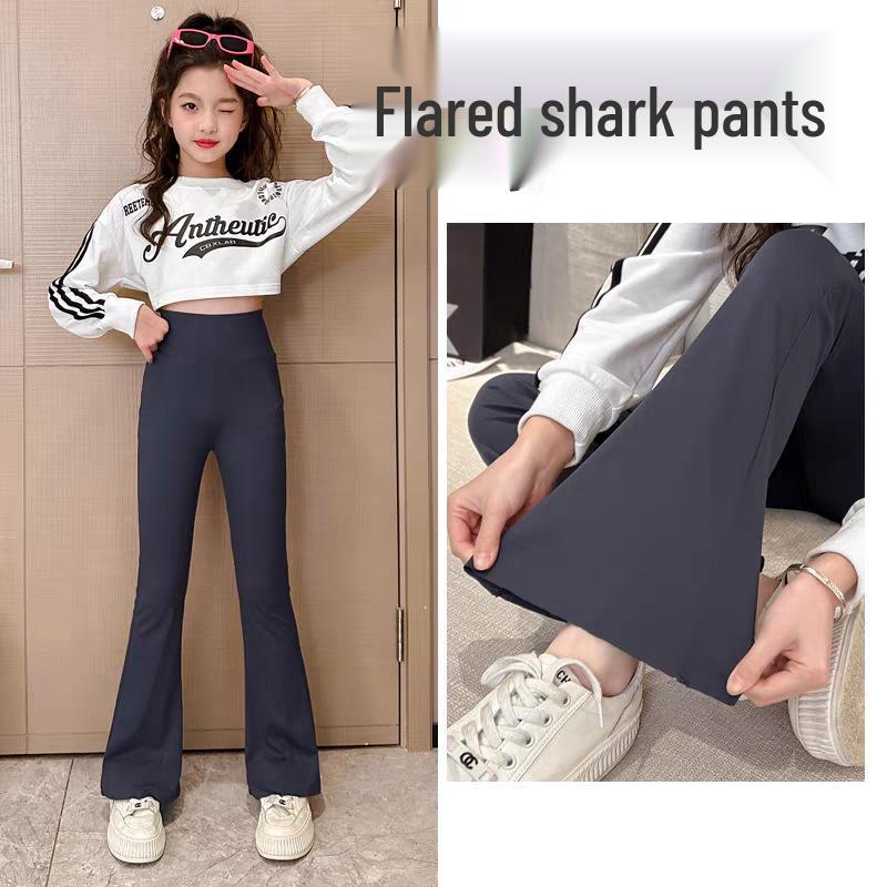 Girls' Black Micro-Flare Yoga Pants - Spring/Autumn Barbie Style for Kids