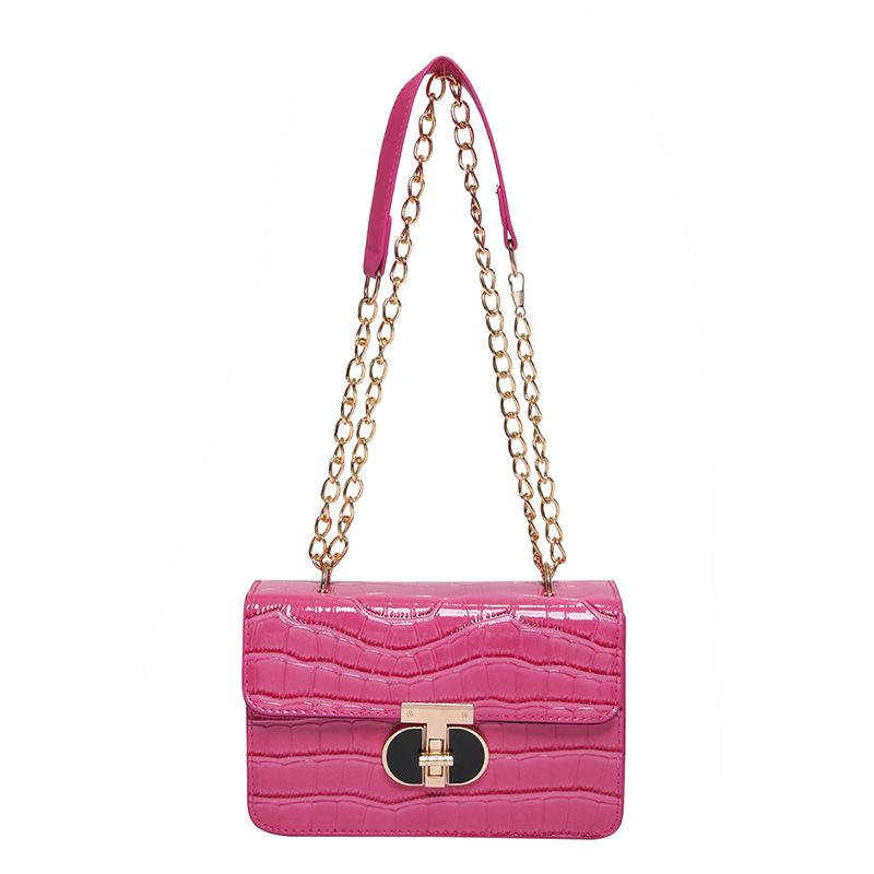 

Стильна та проста сумочка на замку 2024 року, нова однотонна сумка з кам’яним візерунком, маленька квадратна сумка, універсальна сумка через плече в іноземному стилі рожевий