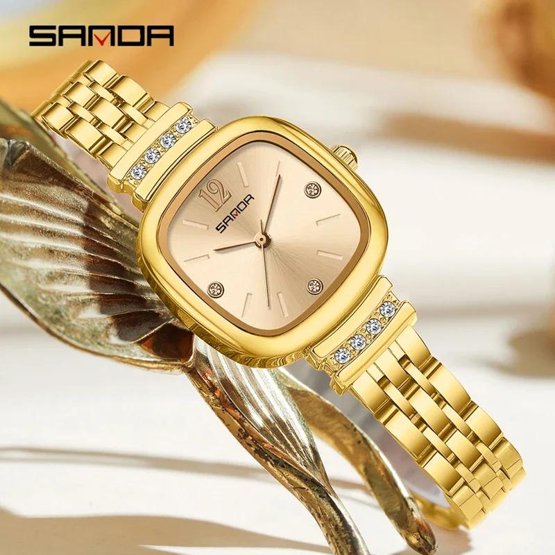 Sanda 7052 Fashion Square Diamond Watches For Women High Quality Waterproof Leather Quartz Watch Luxury Elegant Ladies Watches