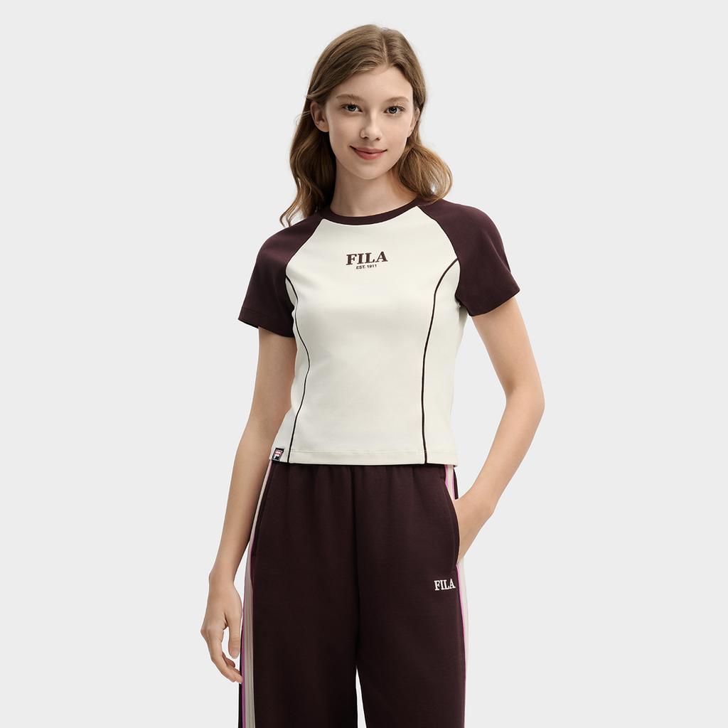 FILA Original Classic Slim Fit Crew Neck Knitted Short Sleeve T-Shirt Women tops F11W619101F-IV