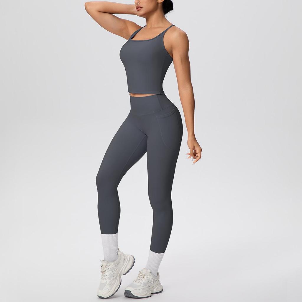 Cross-Strap Racerback Yoga Fitness Set with Hip-Lifting Pants