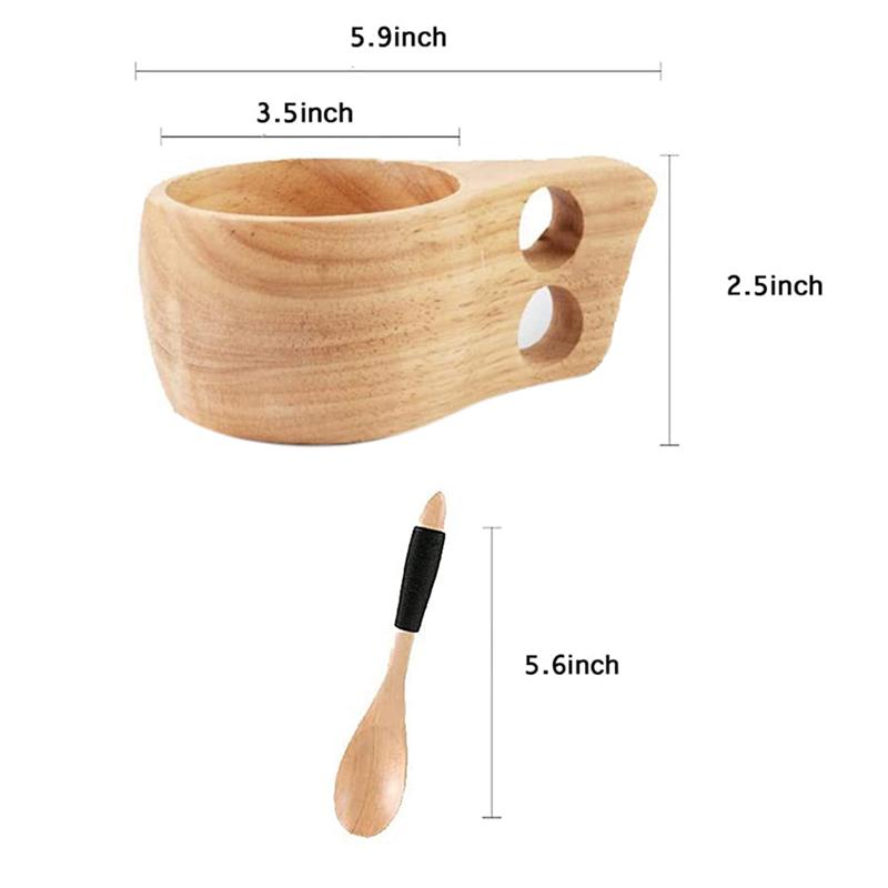 ABWR-4Pack Nordic Style Wooden Cup Kuksa Cup Portable Outdoor Camping Drinking Mug Wooden Coffee Cup With Wooden Spoon