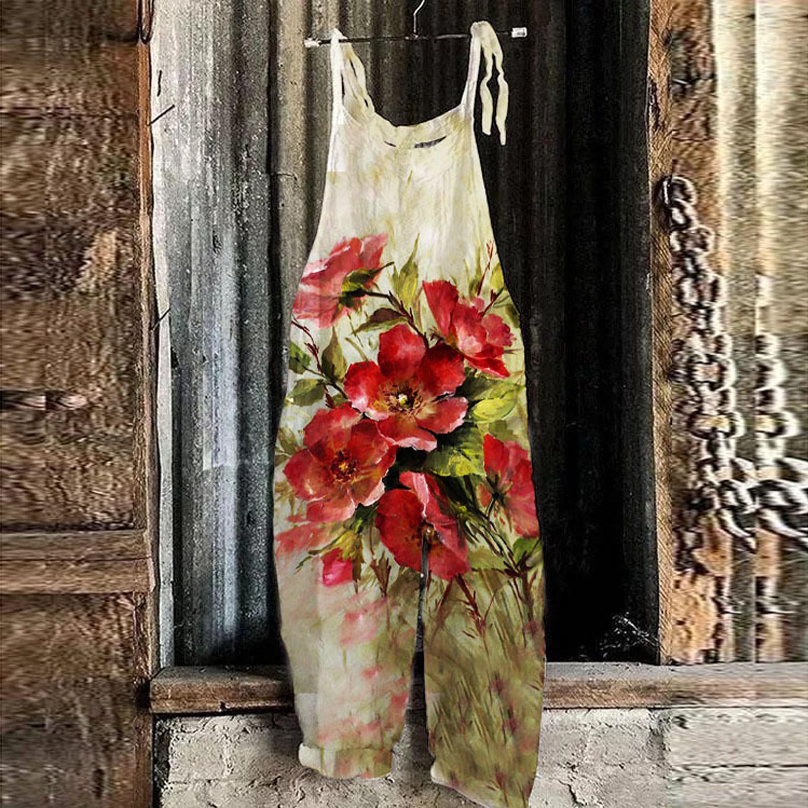 

Женский летний милый свободный повседневный комбинезон с принтом в стиле ретро и ремешками XL розовый