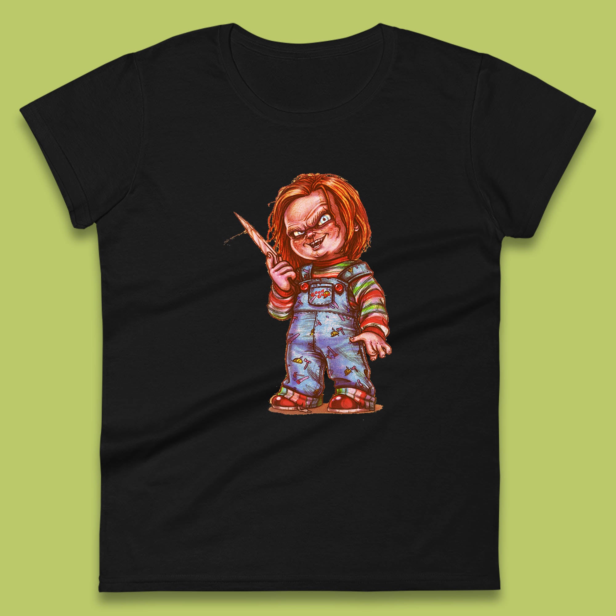 The Horror Movie Character Chucky With Knife Serial Killer Halloween Horror Movie Inspired Chucky Womens Tee T Shirt Mens Tops Unisex Top M