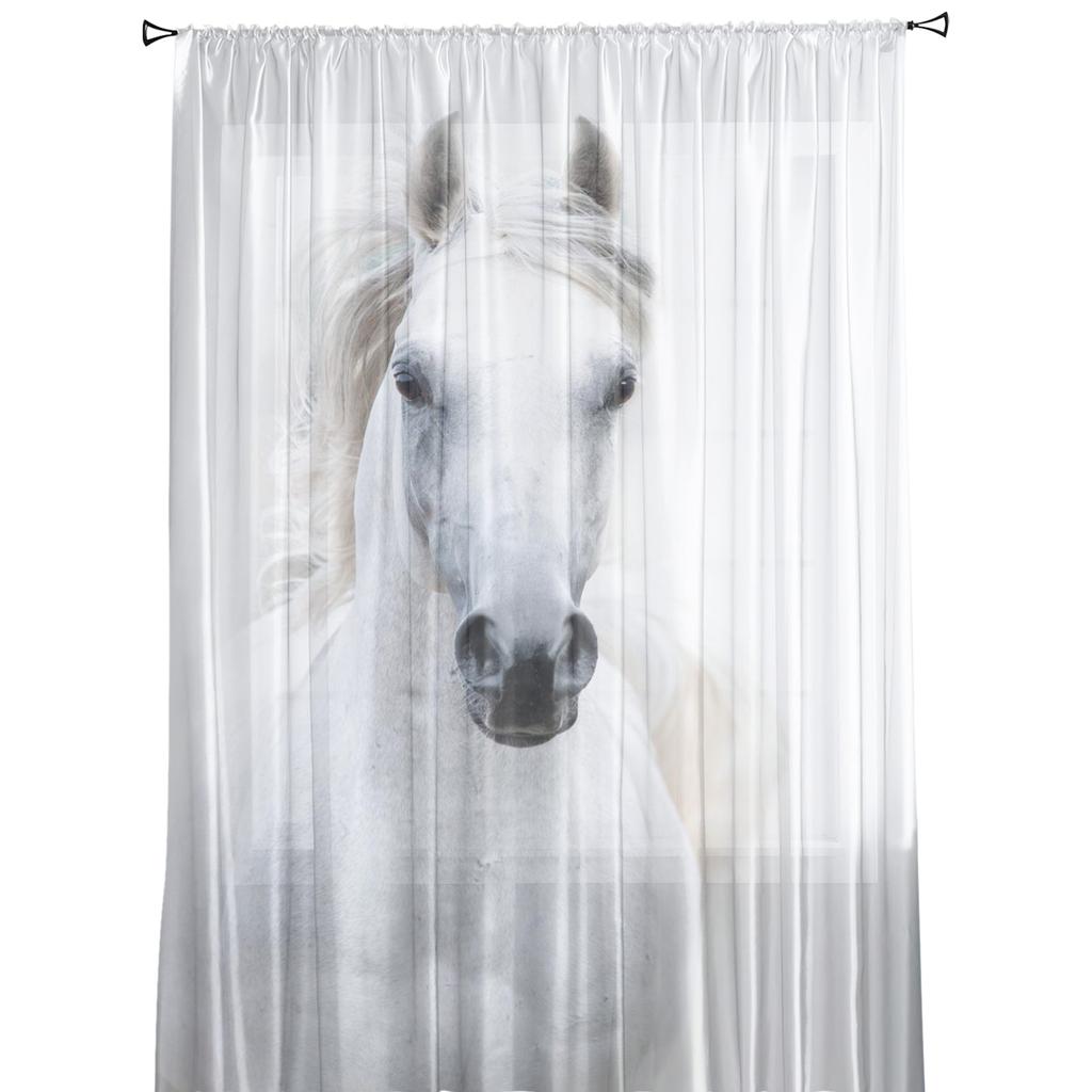 Animal Horse Tulle Curtains Modern Chiffon Sheer Voile for Living Room Kitchen Decoration