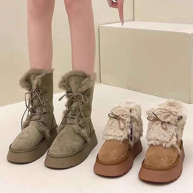 Retro French temperament versatile cotton shoes for women 2025 winter new niche design thick-soled warm hairy boots for women