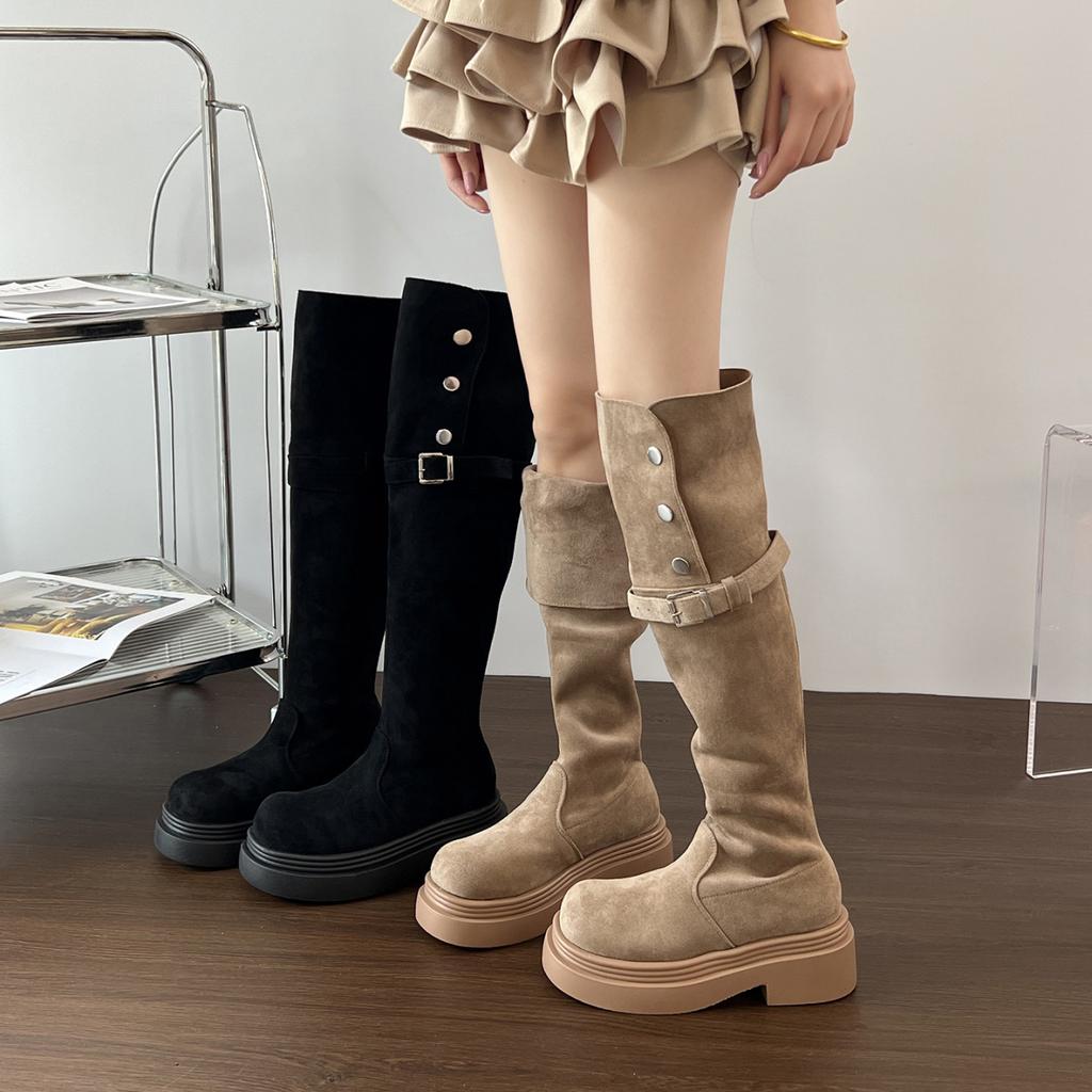 thick-soled long boots women's autumn and winter new thick-heeled long boots knight boots two wear folding fashion boots
