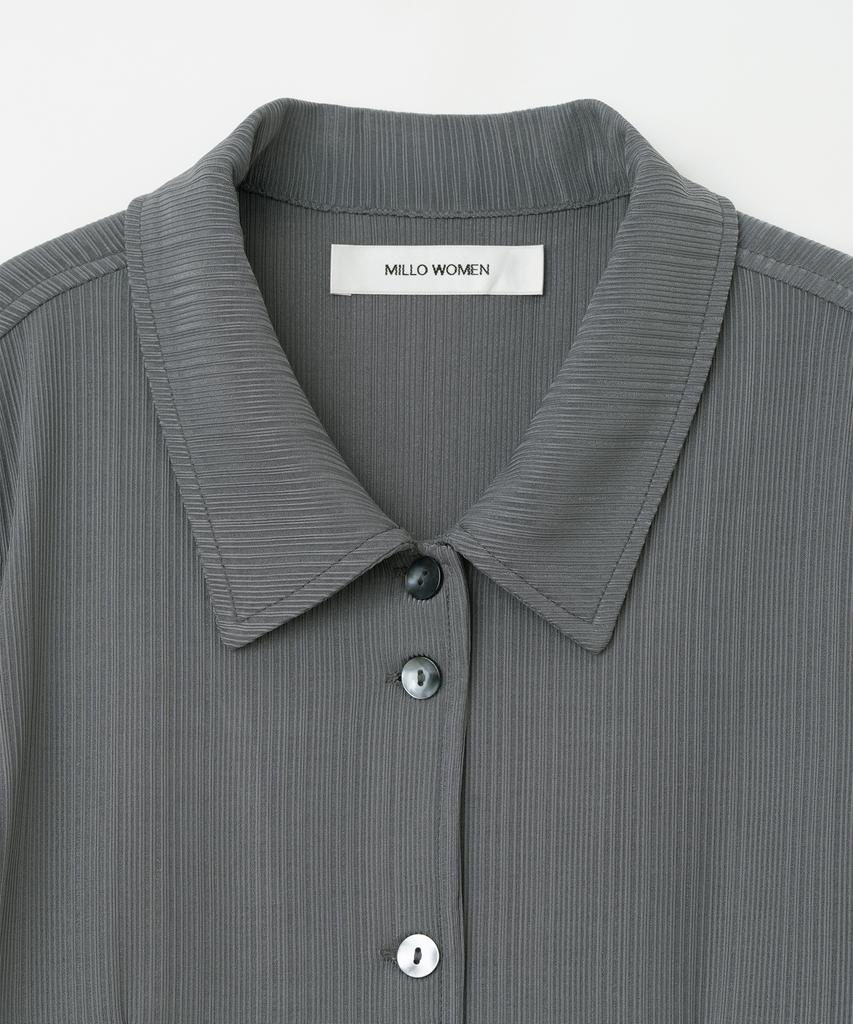 MILLO WOMEN Pleated Short Sleeve Shirt [Charcoal Gray]