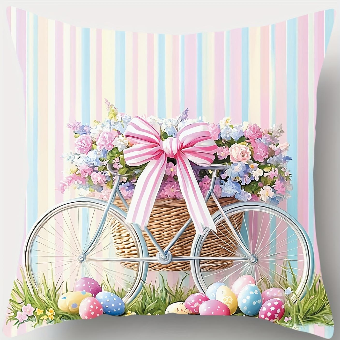 

Pink Easter Pillow Covers 45x45 Bunny Egg Truck Cushion Covers Sweet Farmhouse Living Room Decor Pillow Cases Home Decor 450mm*450mm