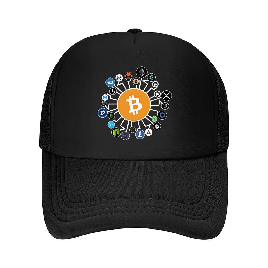Crypto Icons Finance Inspired Bitcoin Altcoin Art Design Mesh Baseball Cap