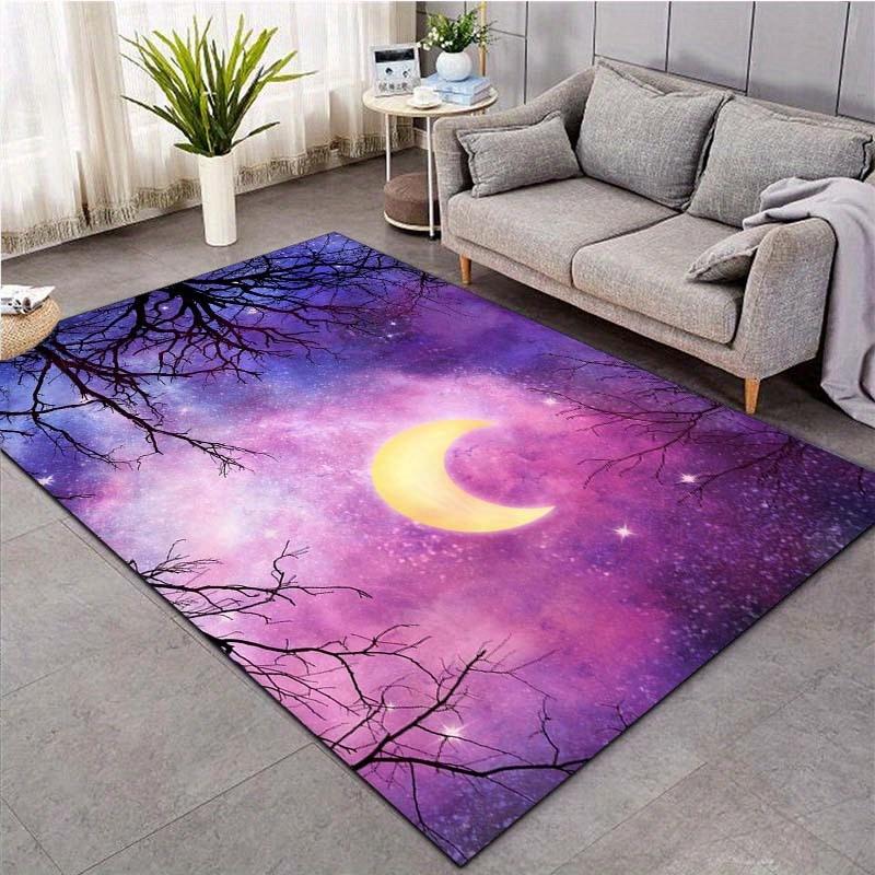 Starry Night Moon Rug - Cosmic Tree Design for Modern Living Spaces, Galaxy Themed Bedroom Flooring Ideas Skid resistant carpet