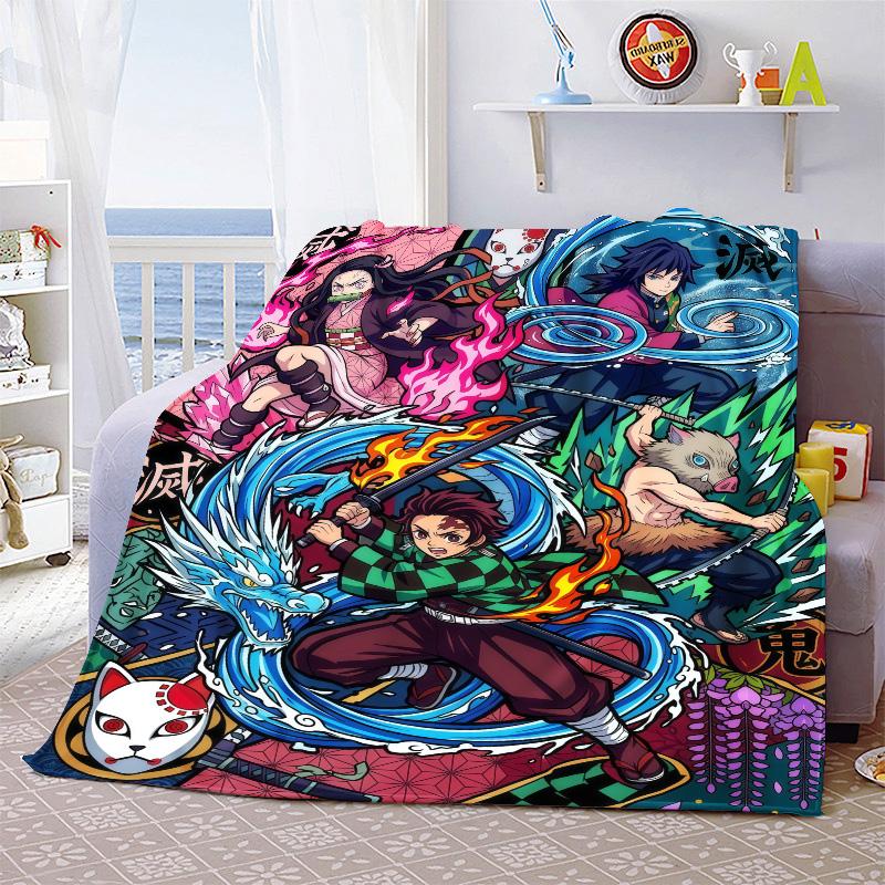 Demon Slayer Cozy Flannel Blanket Soft Plush Warm Throw for Bed Sofa Couch Lightweight Travel Home Decor Gift -QJY
