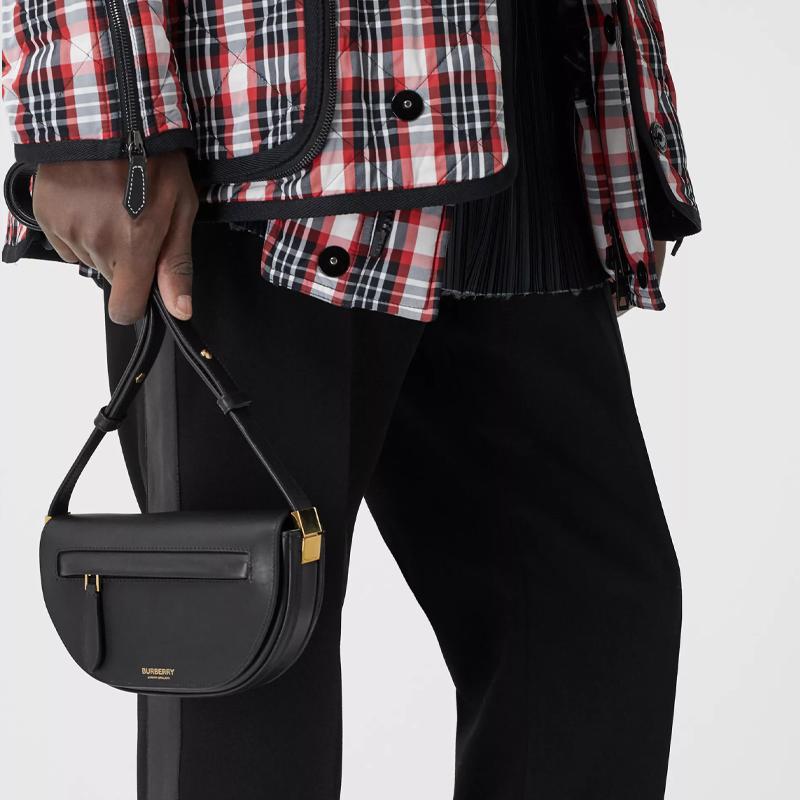 Burberry Olympia Logo Print Lambskin Half Moon Bag Women Handbags Black 80359841