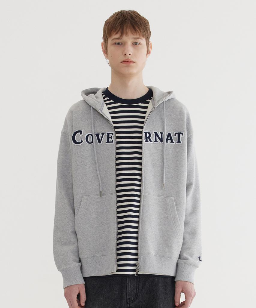 COVERNAT Authentic Logo Zip-Up Hoodie Melange Gray