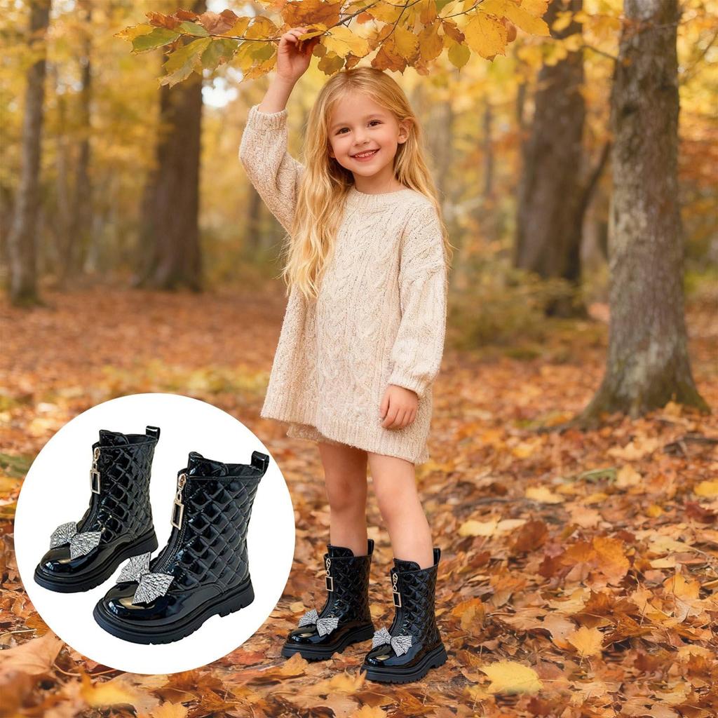 Kinderstiefel Einzelstiefel Britische Prinzessin Schleife Reißverschluss Kurzstiefel