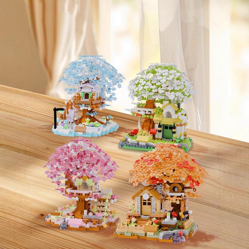Four Seasons Cherry Tree House Building Blocks Simulation Street View Building Blocks Children's Educational Toys