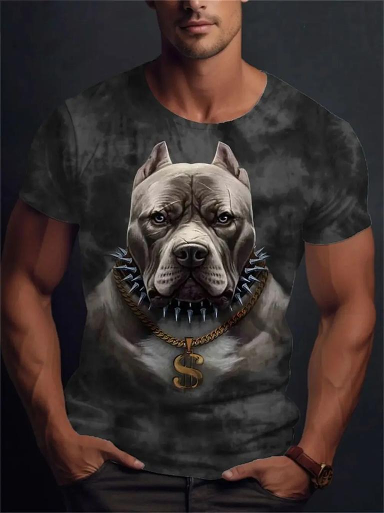 Summer Men's Fashionable Dog Pattern 3D Printed T-shirt Creative Hip-hop Cool Round Neck Clothing Comfortable Casual Soft Loose Short Sleeved Tops