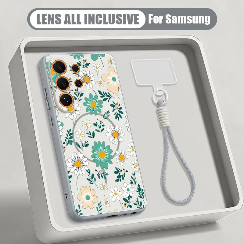 Custodia con Motivo Floreale di Margherita Cartoon per Samsung S26 S25 Ultra S24 S23 FE S22 A15 A16 A17 A35 A36 A37 A54 A55 A56 A57 5G Copertura Ibrida Magnetica Opaca