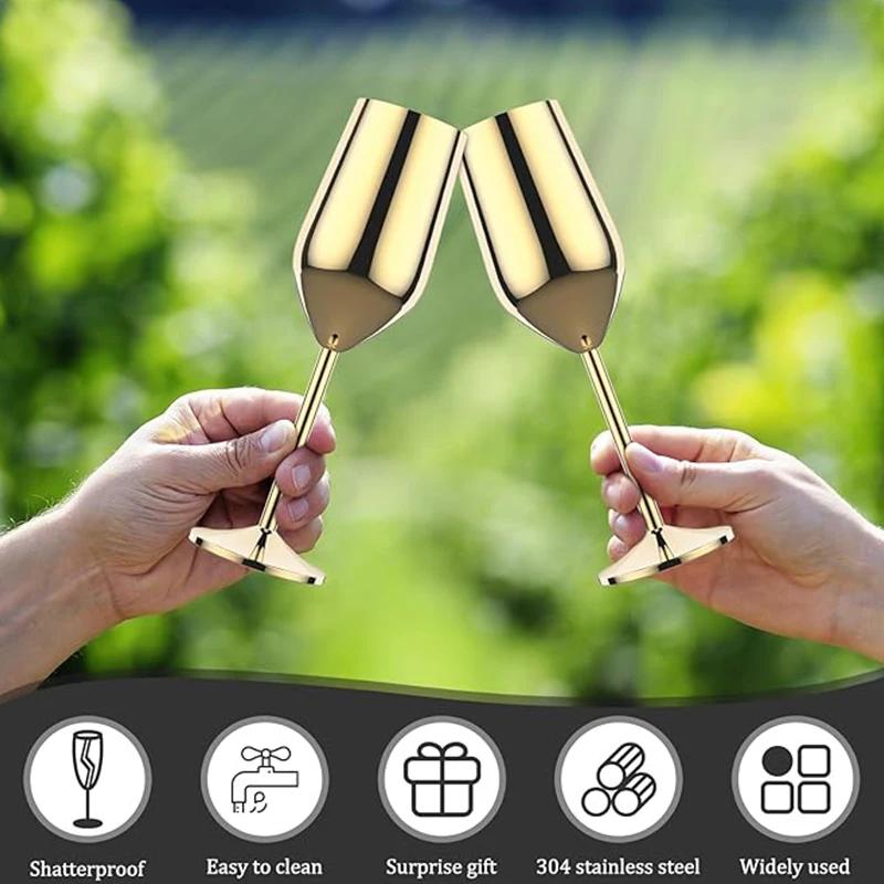 4Pcs New Stainless Steel Wine Glasses Unbreakable Metal Cocktail Glasses 220ml for Drinking Cocktails and Wine In the At Bar Cup