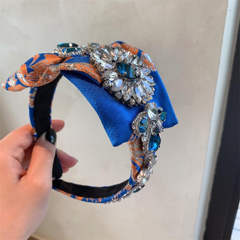

Роскошные хрустальные повязки для волос с драгоценными камнями для женщин, аксессуары для волос для девочек, сине-белые повязки для волос, банты для волос, ободки