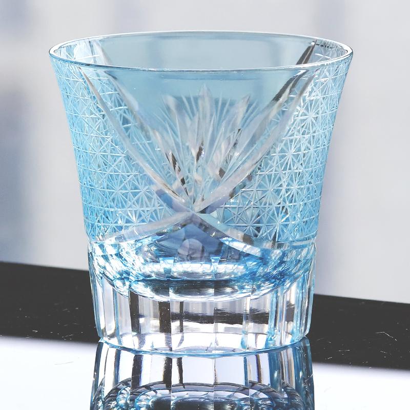Hand Cut To Clear Colored Glass Whiskey Brandy Tumbler Sky Blue Beverages Glass Bar Table Decor