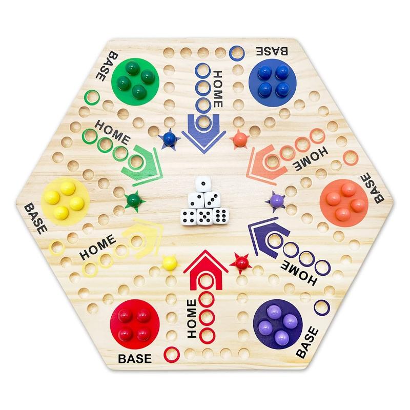 

Wooden Aggravation Board Game Set with 6 Dice 6 Color Marbles Interactive Classic Family Game for Adult Indoor Gathering