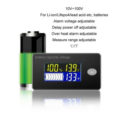 12V 24V 36V 48V Battery Capacity Indicator LCD Voltmeter Temperature Meter
