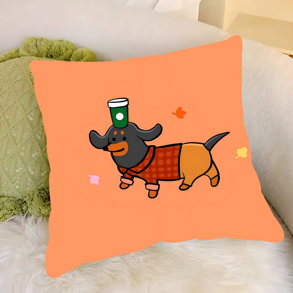 

Cute Cartoon Dachshund Pillow Case Removable Washable Cushion Cover – All-Season Soft Linen 16x16Inch