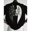 Streetwear-Style Black And White Rose Wings Angel Demon Print American Street Fashion T-Shirt