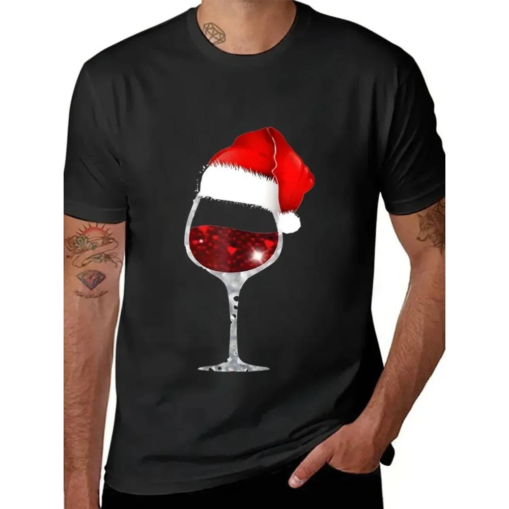 Shirts for Men T-Shirt Christmas Wine Print Tops Women's Men's T-Shirt Short Sleeve Oversize Streetwear Tshirts Men Brand Tshirt