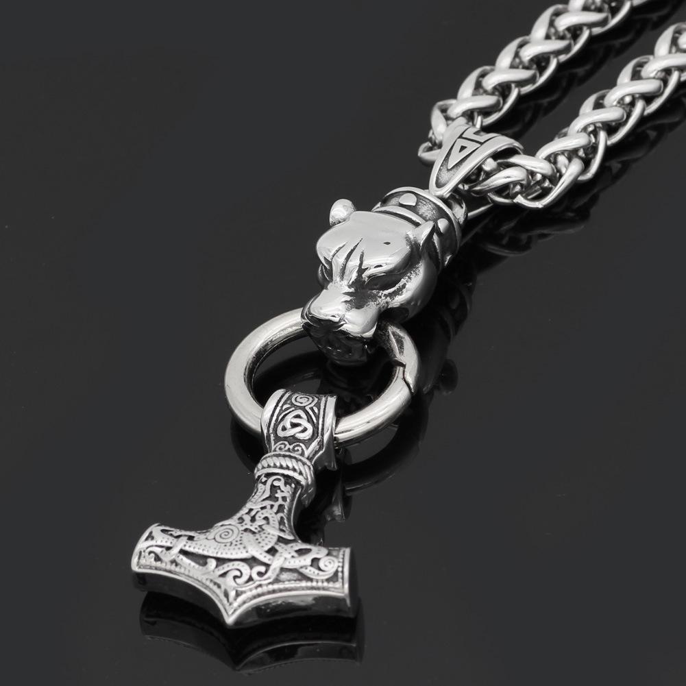 Viking Celtic Wolf Thor s Hammer Necklace - Stainless Steel Square King Chain Jewelry