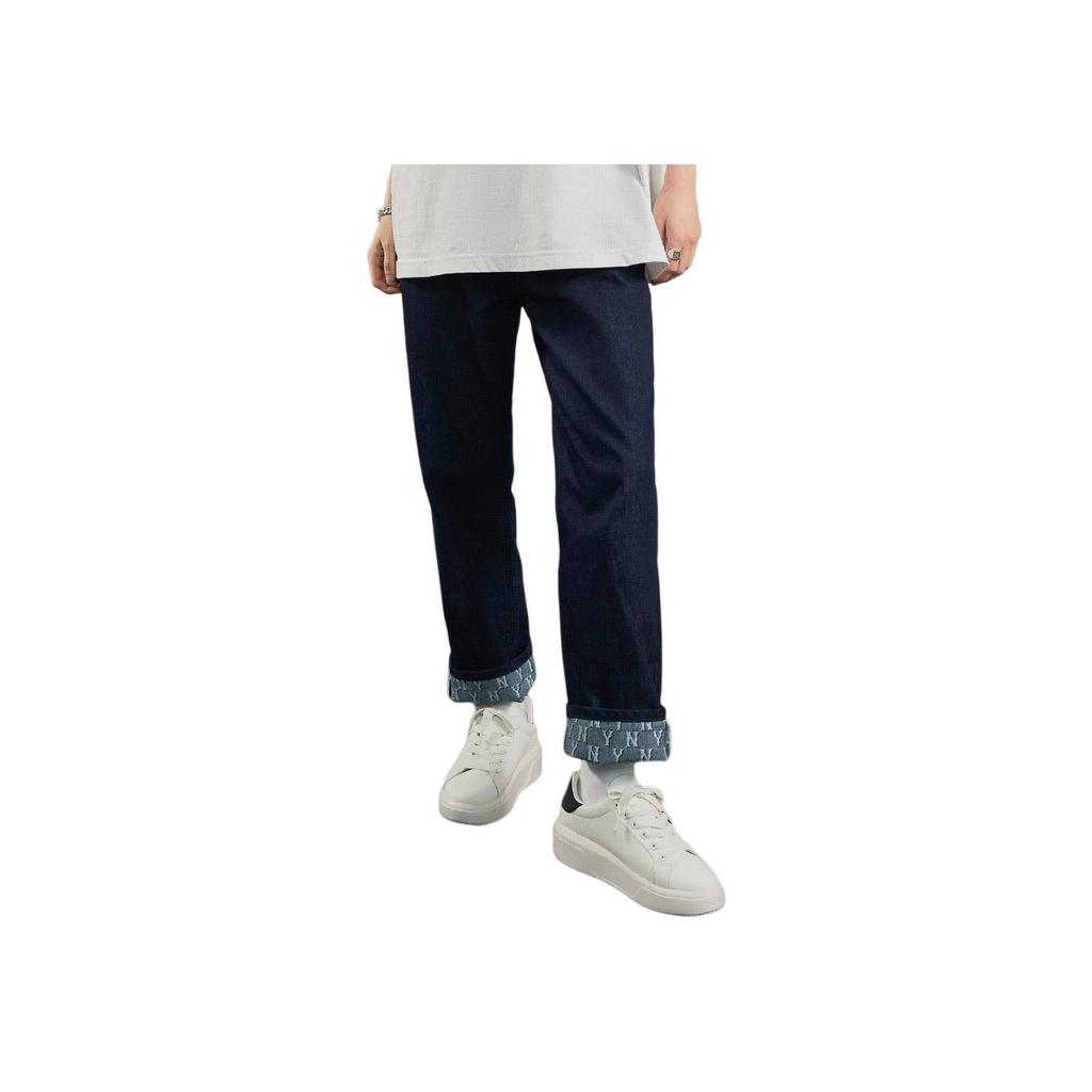 MLB New York Yankees Einfarbige Buchstabenlogo Gerade Beine Volle Länge Vintage Lässige Jeans Damen Jeans Blau 3FDPM0324-50NYD