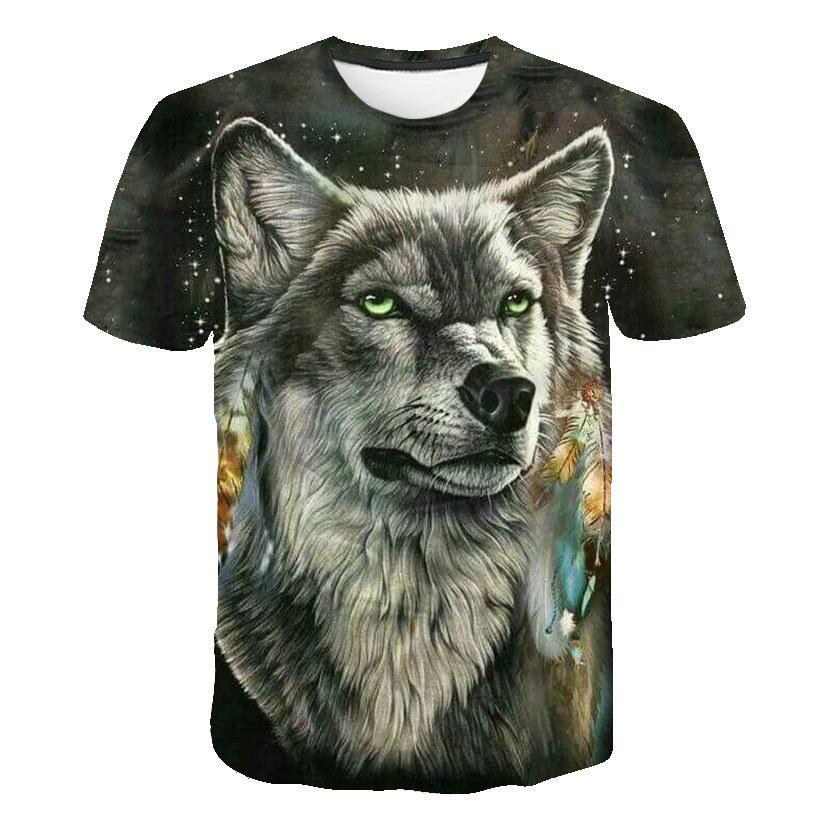 Summer Round Neck 3D Wolf Print Top Fashionable Casual Short Sleeved Men's T-shirts