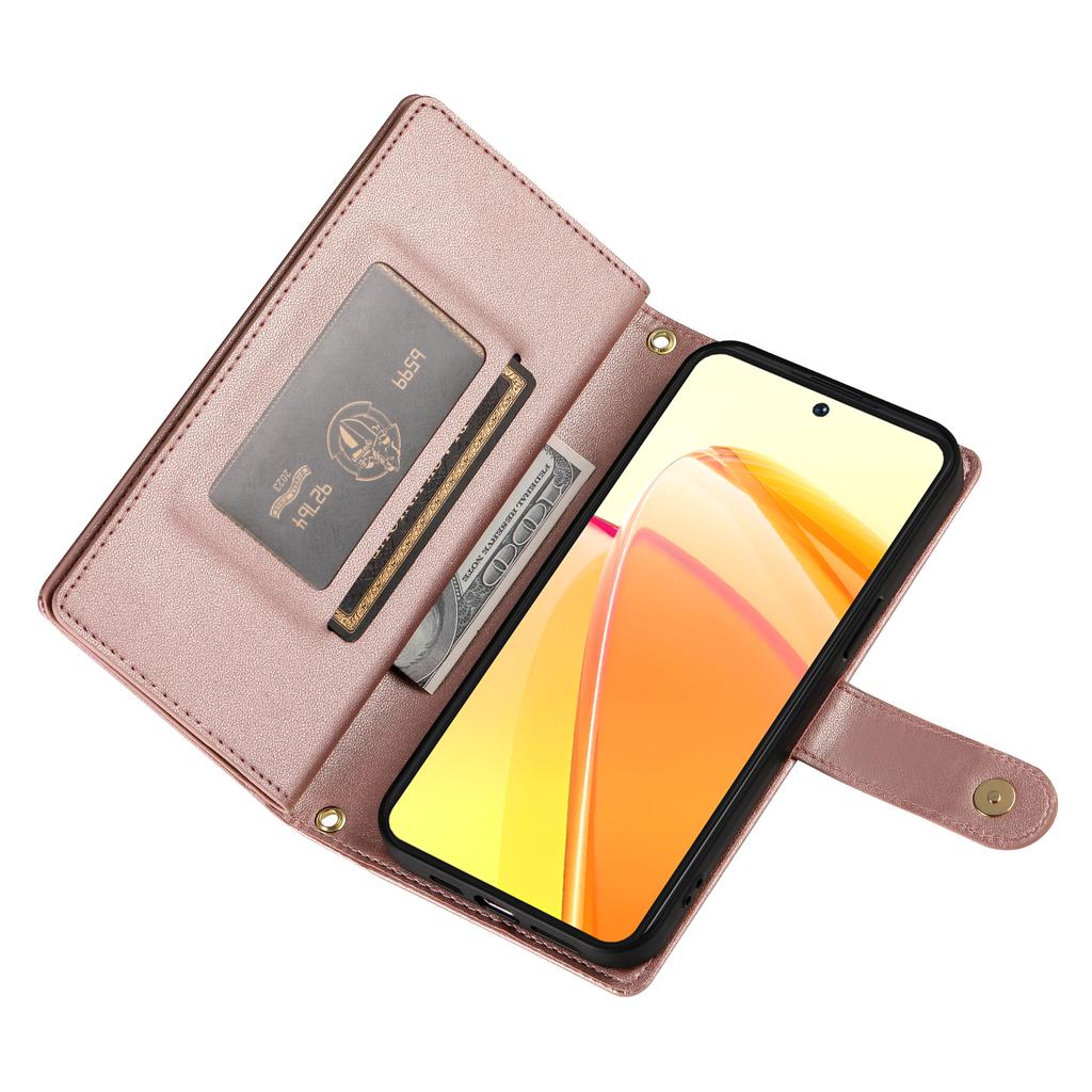 For Oppo Reno14 F 5G Case Zipper Pocket Wallet Leather Phone Cover with Straps