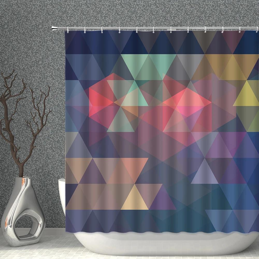 Colorful Geometry Shower Curtain Set Nordic Style Bath Curtains Waterproof Fabric Bathroom Screen Bathtub Home Decor With Hooks